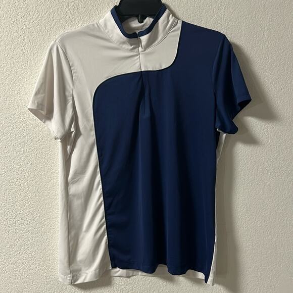 EP Pro NY Short Sleeve Color Block Polo | Womens Golf Top - White/Navy B… - Picture 2 of 16